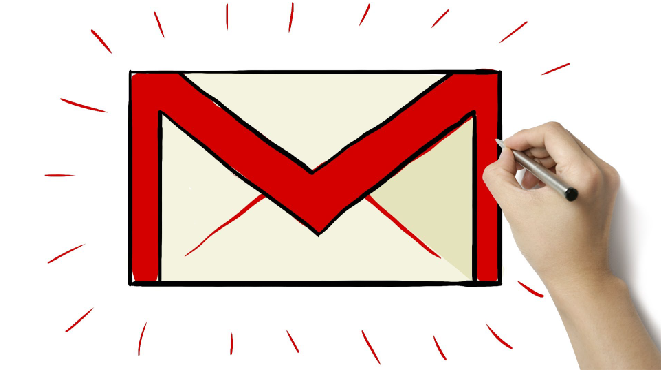 Mano dibujando el logo de Gmail 