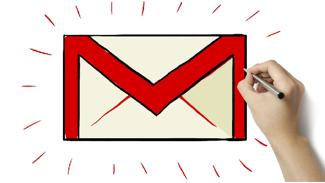 Mano dibujando el logo de Gmail 