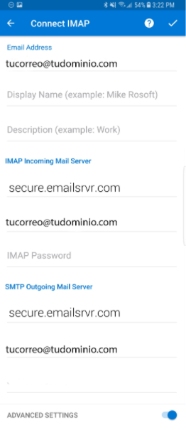 Captura de pantalla elegir tipo de cuenta de correo