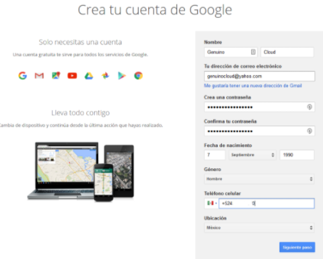  Cuenta para servicios de Google