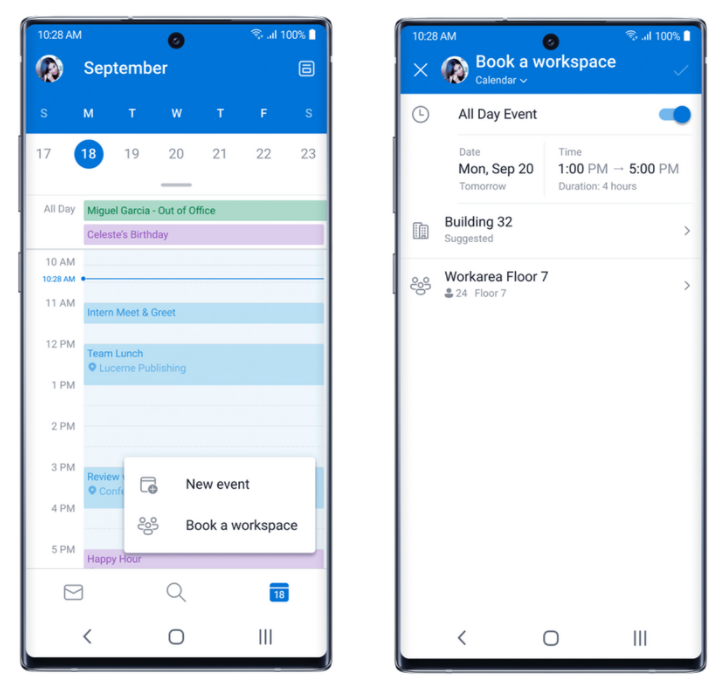 Calendario en microsoft outlook para Android