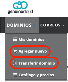 Menu dominios