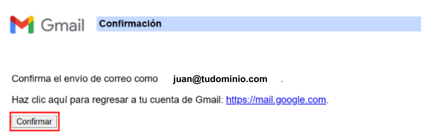 Confirmación en Gmail