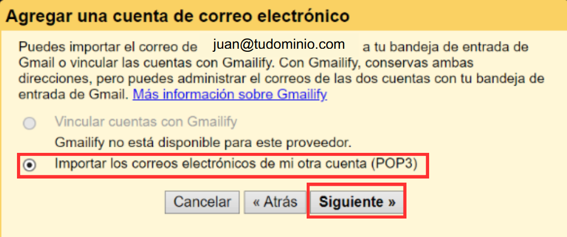 Seleccionar importar los correos con POP3