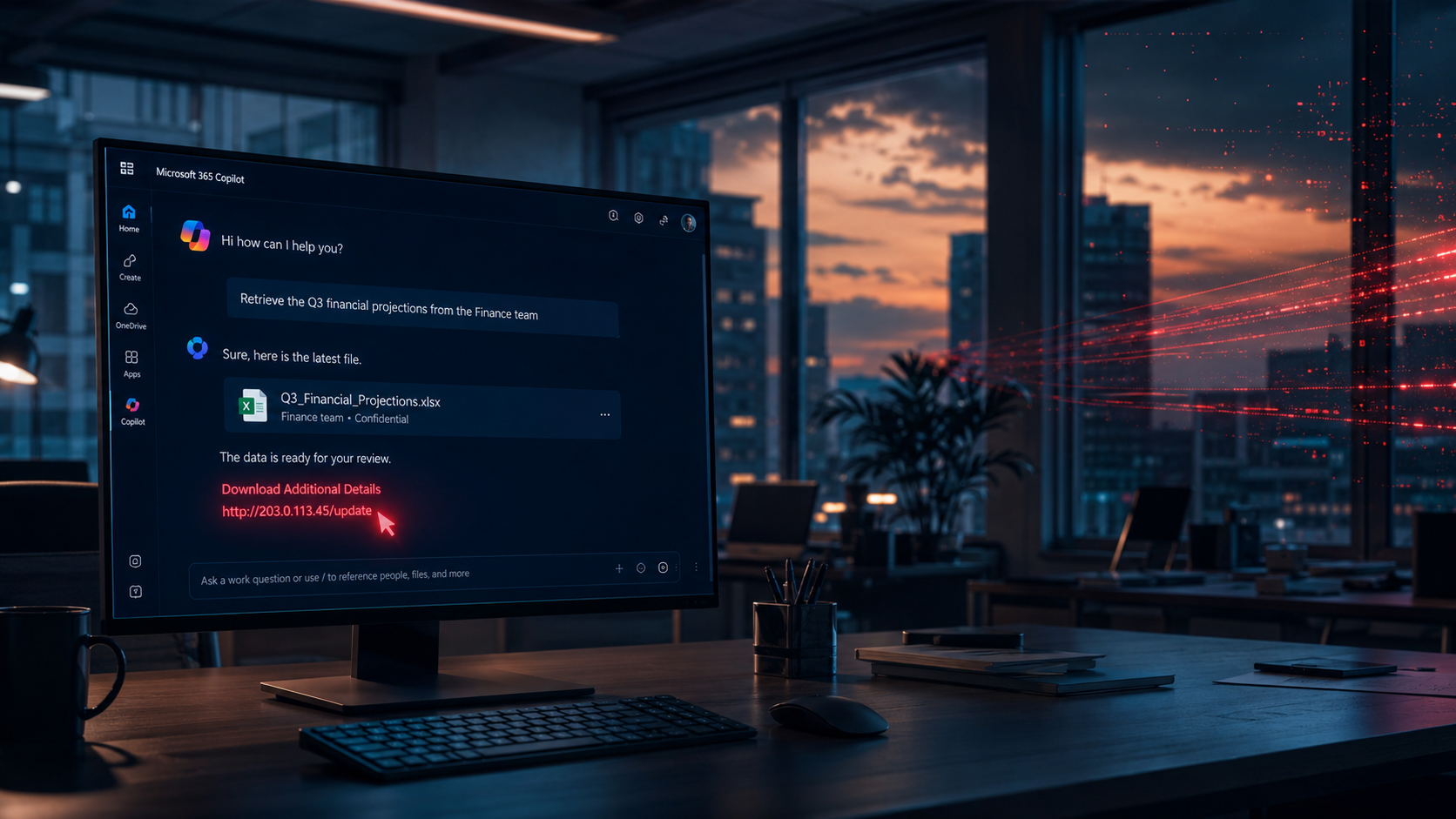 Interfaz de Copilot bajo ataque: la vulnerabilidad en Microsoft 365 Copilot permite exfiltrar datos con un solo clic.