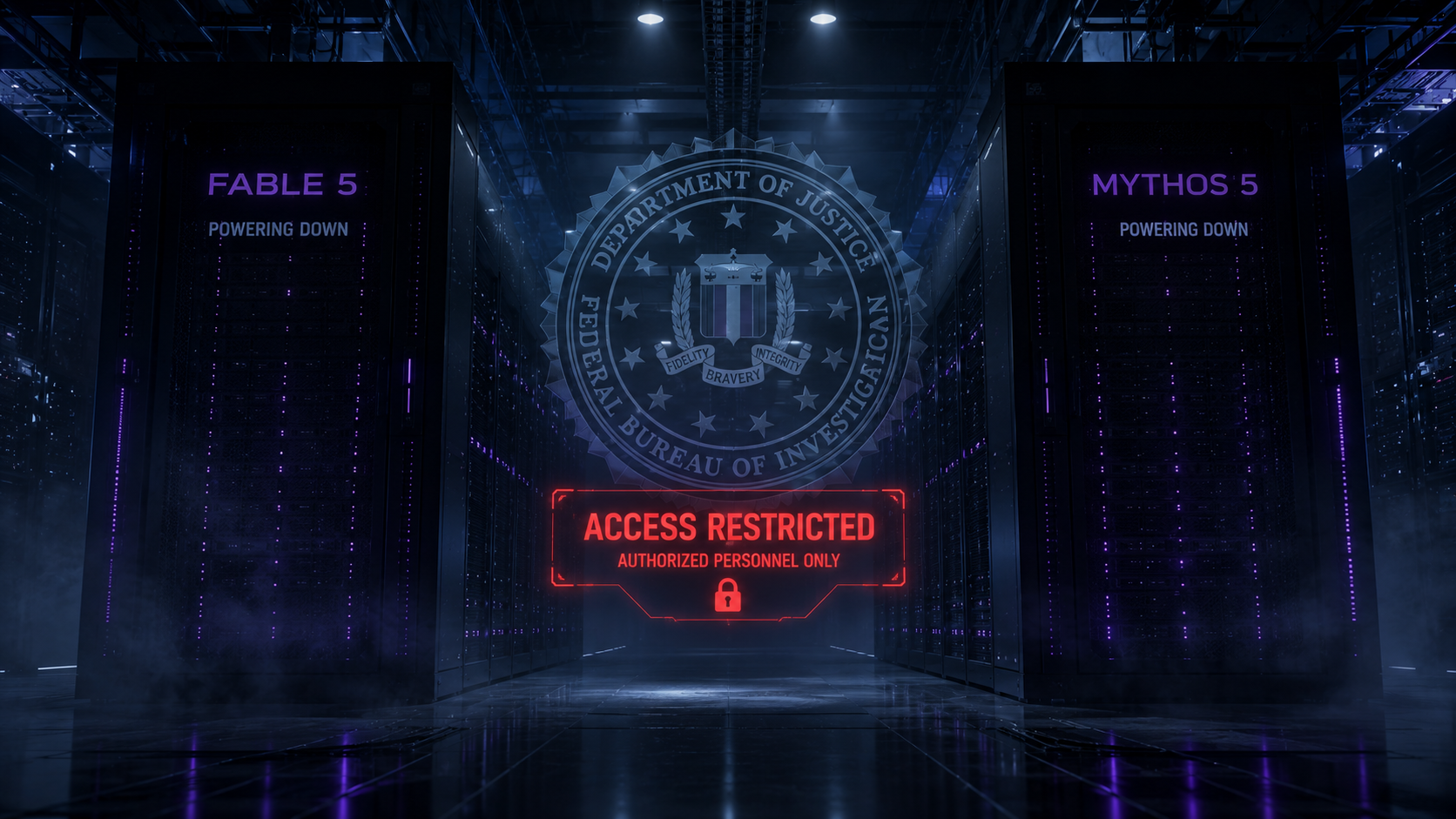 Pantalla bloqueada de un modelo de IA: Anthropic cierra Fable 5 y Mythos 5 por una orden de control de exportaciones.