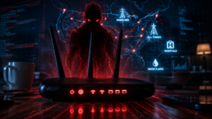 Router de red con señal de alerta que ilustra cómo hackers rusos atacan routers para espiar infraestructura crítica.